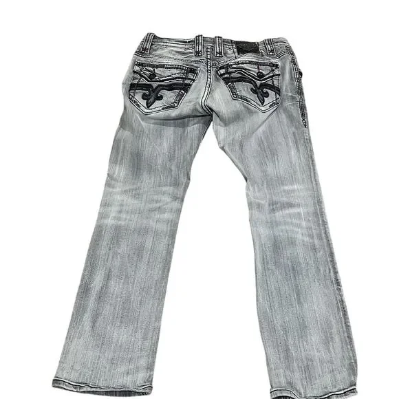 Rock Revival Men's Jarvis Slim Straight Distressed Gray Jeans Size 33